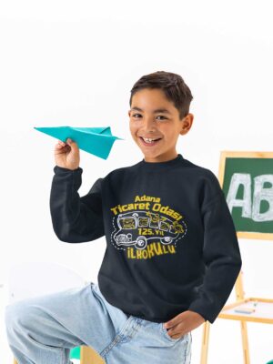 Adana Ticaret Odası İlkokulu 125. Yıl Lacivert Sweatshirt –  Uzun Kollu, Eğlenceli Okul Otobüsü Tasarımı