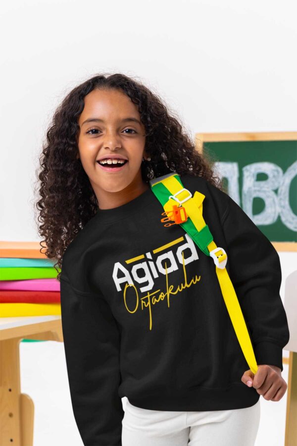 Agiad Ortaokulu Siyah Sweatshirt – Modern Tipografi, Sıfır Yaka, Unisex