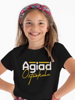 AGİAD Ortaokulu Siyah Tişört – Modern Tasarım, Unisex, Sıfır Yaka