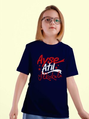 Ayşe Atıl İlkokulu Lacivert Tişört – Modern Tasarım, %100 Pamuk, Unisex