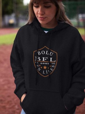 Bolu Fen Lisesi Siyah Kapüşonlu Sweatshirt – BFL Armalı, 2000 Kuruluşlu Özel Tasarım