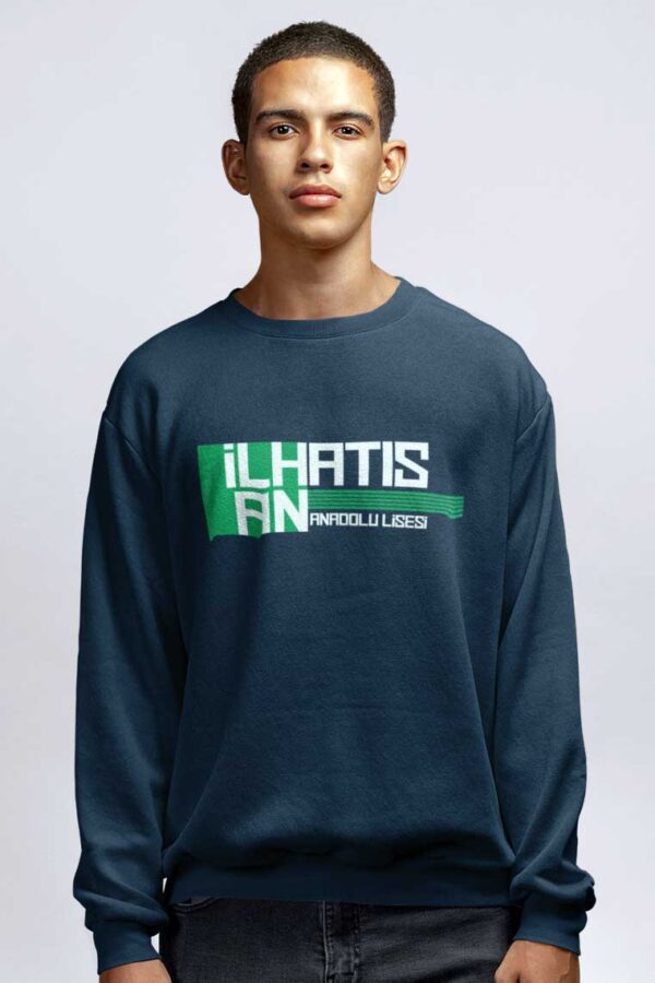 İlhan Atış Anadolu Lisesi Indigo Mavi Sweatshirt–Sıfır Yaka, Modern ve Sade Tasarım - Görsel 2