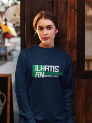 İlhan Atış Anadolu Lisesi Indigo Mavi Sweatshirt–Sıfır Yaka, Modern ve Sade Tasarım