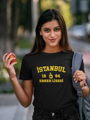 İstanbul Erkek Lisesi Siyah Tişört  - 1884 Kolej Stili