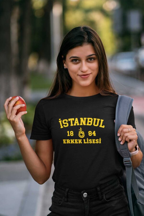 İstanbul Erkek Lisesi Siyah Tişört  - 1884 Kolej Stili