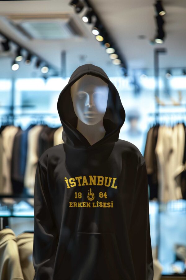 İstanbul Erkek Lisesi Siyah Kapüşonlu Sweatshirt – 1884 Kolej Stili - Görsel 2