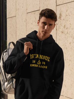 İstanbul Erkek Lisesi Siyah Kapüşonlu Sweatshirt – 1884 Kolej Stili