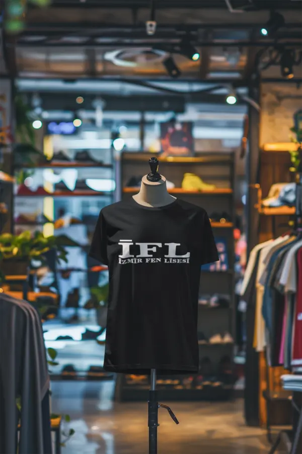 İzmir Fen Lisesi Tişört – Siyah, Unisex, Sıfır Yaka Tasarım (İFL) - Görsel 2