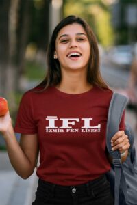 İzmir Fen Lisesi Sıfır Yaka Tişört – Siyah ve Bordo Renk