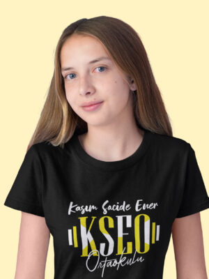 Kasım Sacide Ener Ortaokulu Siyah Tişört – Modern Tasarım “KSEO” Baskılı