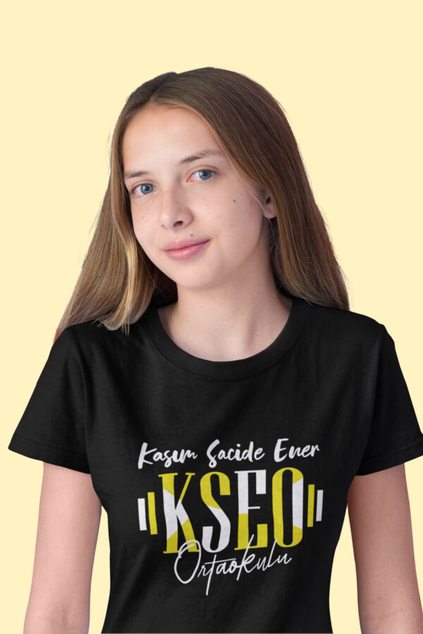 Kasım Sacide Ener Ortaokulu Siyah Tişört – Modern Tasarım “KSEO” Baskılı