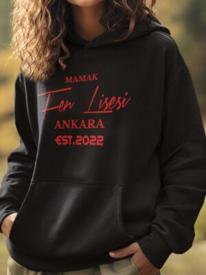 Mamak Fen Lisesi Kapüşonlu Sweatshirt – Siyah, Unisex, Ankara Kolej Stili (EST.2022)