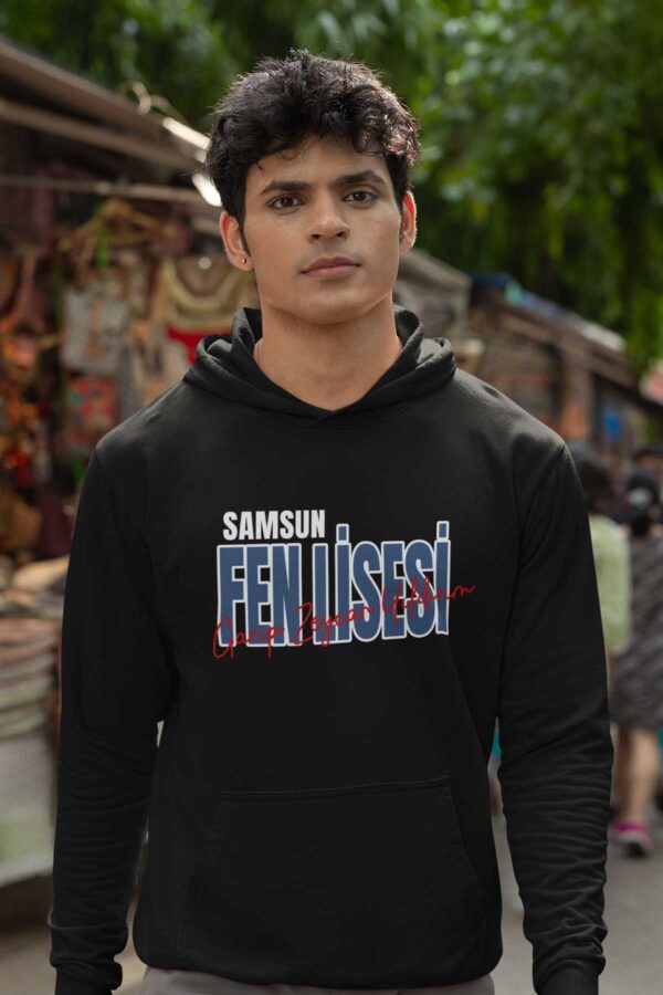 Samsun Garip Zeycan Yıldırım Fen Lisesi Siyah Hoodie – Kolej Stili Kapüşonlu Sweatshirt Tasarımı - Görsel 2