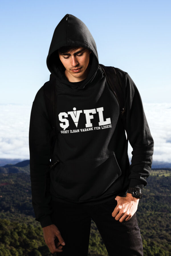 Şehit İlhan Varank Fen Lisesi Siyah Kapüşonlu Sweatshirt – SVFL Logolu, Genç ve Modern Tasarım
