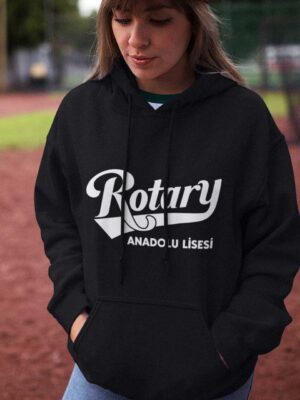 Seyhan Rotary Anadolu Lisesi Siyah Kapüşonlu Sweatshirt – Modern Tipografi