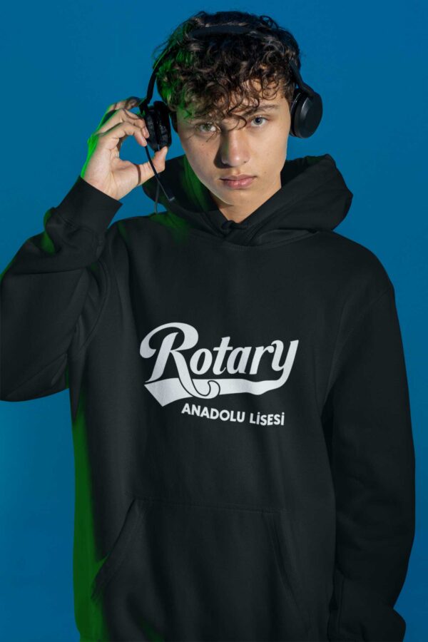 Seyhan Rotary Anadolu Lisesi Siyah Kapüşonlu Sweatshirt – Modern Tipografi - Görsel 2