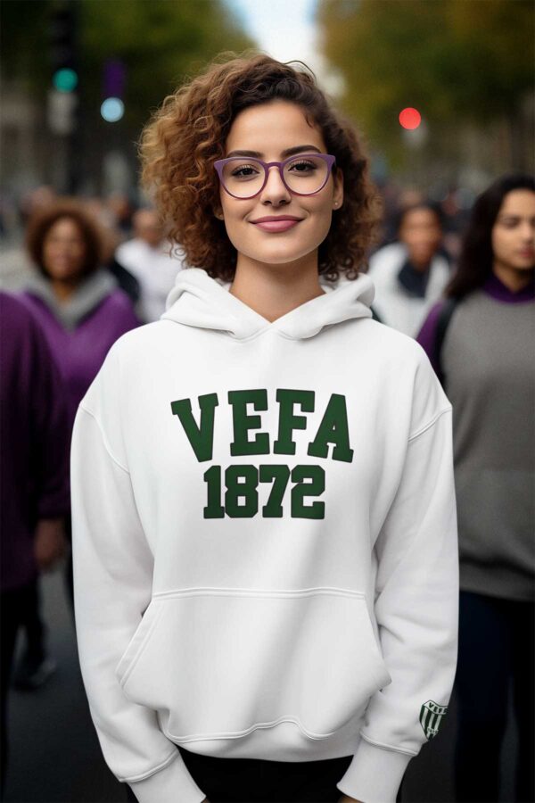 Vefa Lisesi Beyaz Kapüşonlu Sweatshirt – Kolej Stili, 1872 Armalı Tasarım - Görsel 3