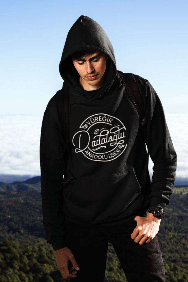 Yüreğir Dadaloğlu Anadolu Lisesi Kapüşonlu Sweatshirt – Siyah, Unisex, Özel Tasarım - Görsel 2