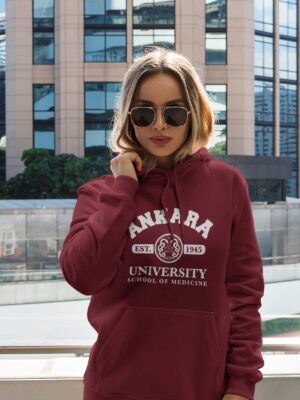 Ankara University School of Medicine Bordo Kapüşonlu Sweatshirt – EST. 1945