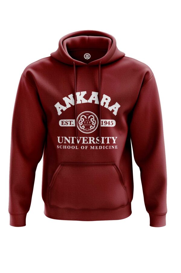 Ankara University School of Medicine Bordo Kapüşonlu Sweatshirt – EST. 1945 - Görsel 2