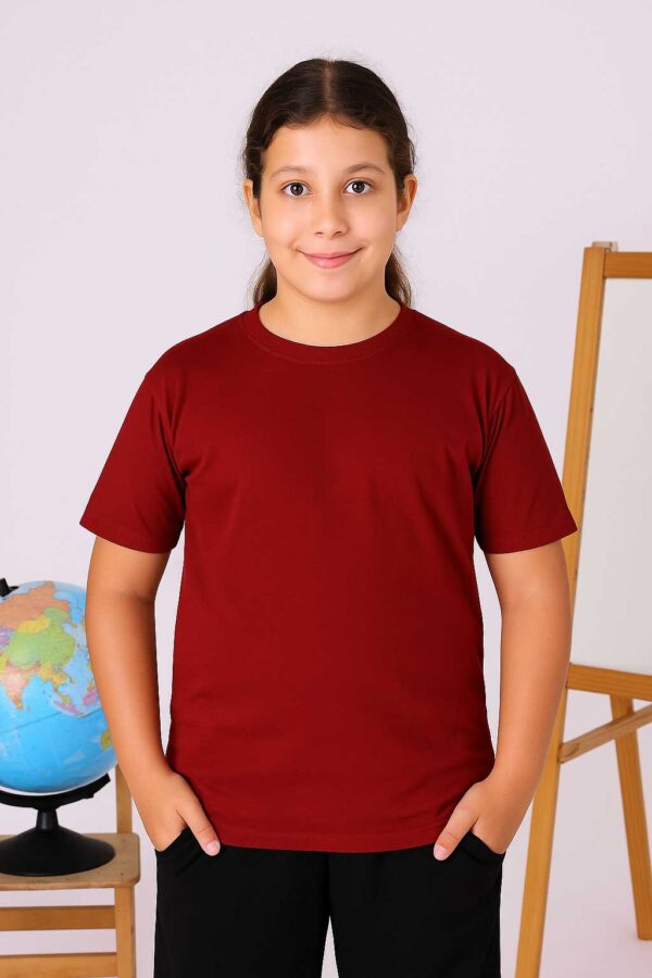 Bordo Renk Kısa Kollu Premium Çocuk Tişört - Görsel 2
