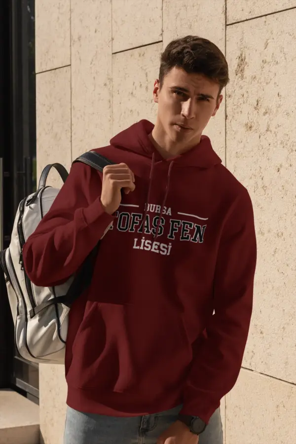 Bursa Tofaş Fen Lisesi Bordo Kapüşonlu Sweatshirt – Genç ve Şık Stil - Görsel 2