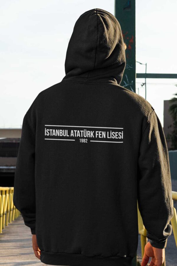 İstanbul Atatürk Fen Lisesi Fermuarlı Siyah Kapşonlu Sweatshirt - Görsel 3