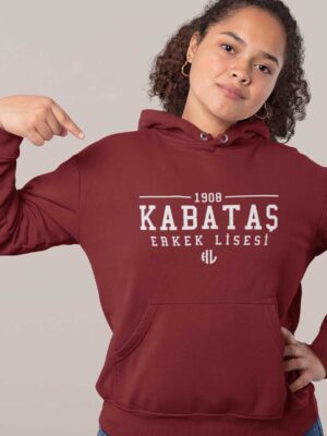 Kabataş Erkek Lisesi Bordo Kapüşonlu Sweatshirt – 1908 Kolej Stili