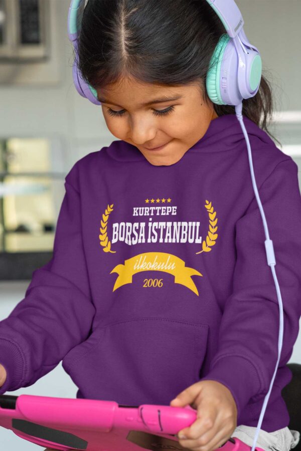 Kurttepe Borsa İstanbul İlkokulu Mor Kapüşonlu Sweatshirt - Görsel 2