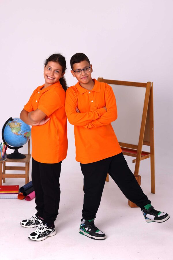 Turuncu Çocuk Unisex Polo Yaka Kısa Kollu Tişört – %100 Pamuk Okul Kıyafeti - Görsel 3