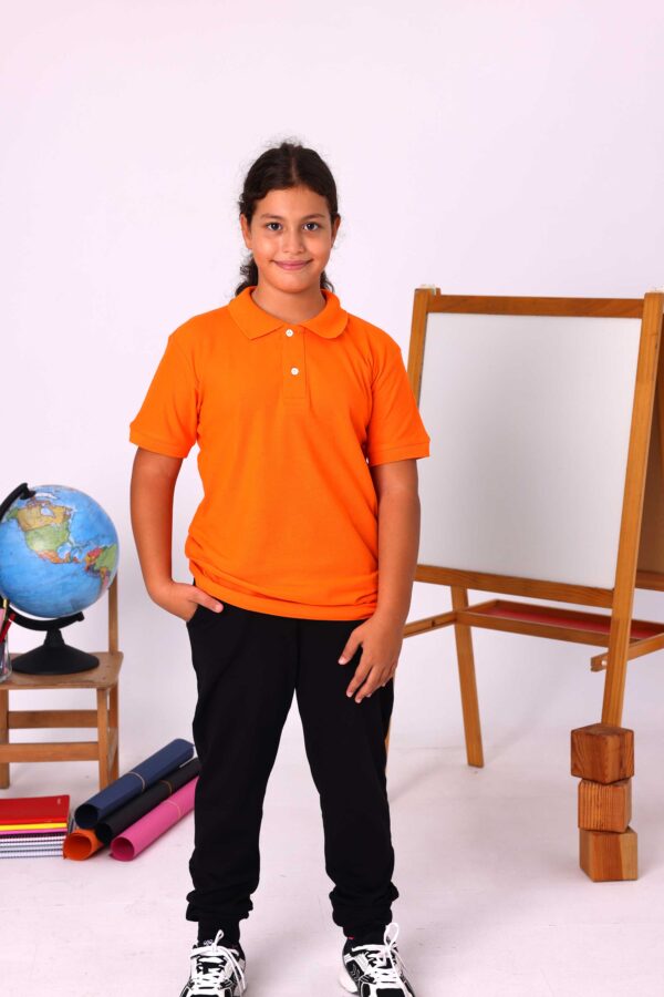 Turuncu Çocuk Unisex Polo Yaka Kısa Kollu Tişört – %100 Pamuk Okul Kıyafeti - Görsel 2