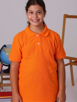 Turuncu Çocuk Unisex Polo Yaka Kısa Kollu Tişört – %100 Pamuk Okul Kıyafeti
