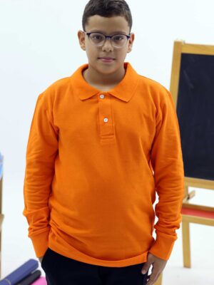 Turuncu Çocuk Unisex Polo Yaka Uzun Kollu Tişört – %100 Pamuk Okul Kıyafeti