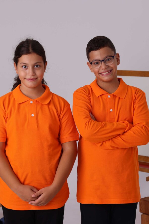 Turuncu Çocuk Unisex Polo Yaka Uzun Kollu Tişört – %100 Pamuk Okul Kıyafeti - Görsel 3